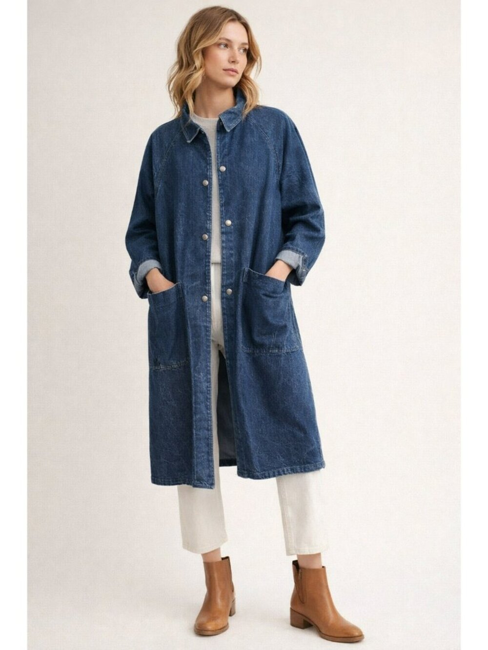 Vintage Denim Chore Coat – Heavyweight Workwear Style Size M